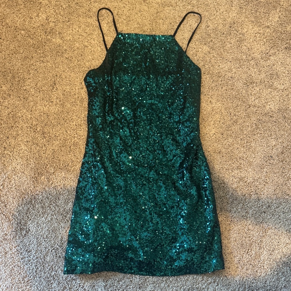Lulu's Green Sequin Mini Dress